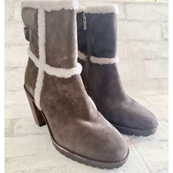 NWOB Frye Womens Jen Shearling Boots Gray Suede Short Ankle Zip Winter Style 7 - Picture 3 of 9